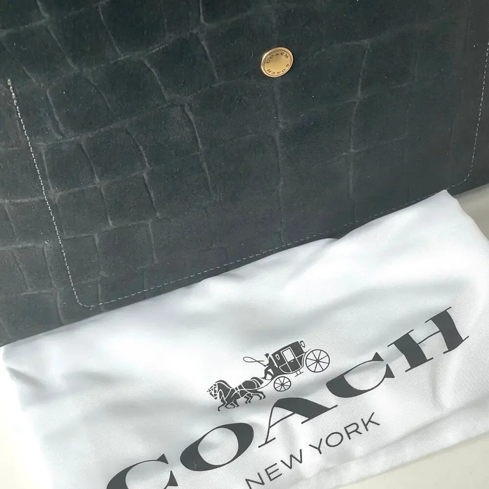 Coach Brooklyn 28 Black Croc-Embossed Suede Hobo Bag